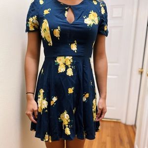 Urban Outfitters navy blue yellow flower dress